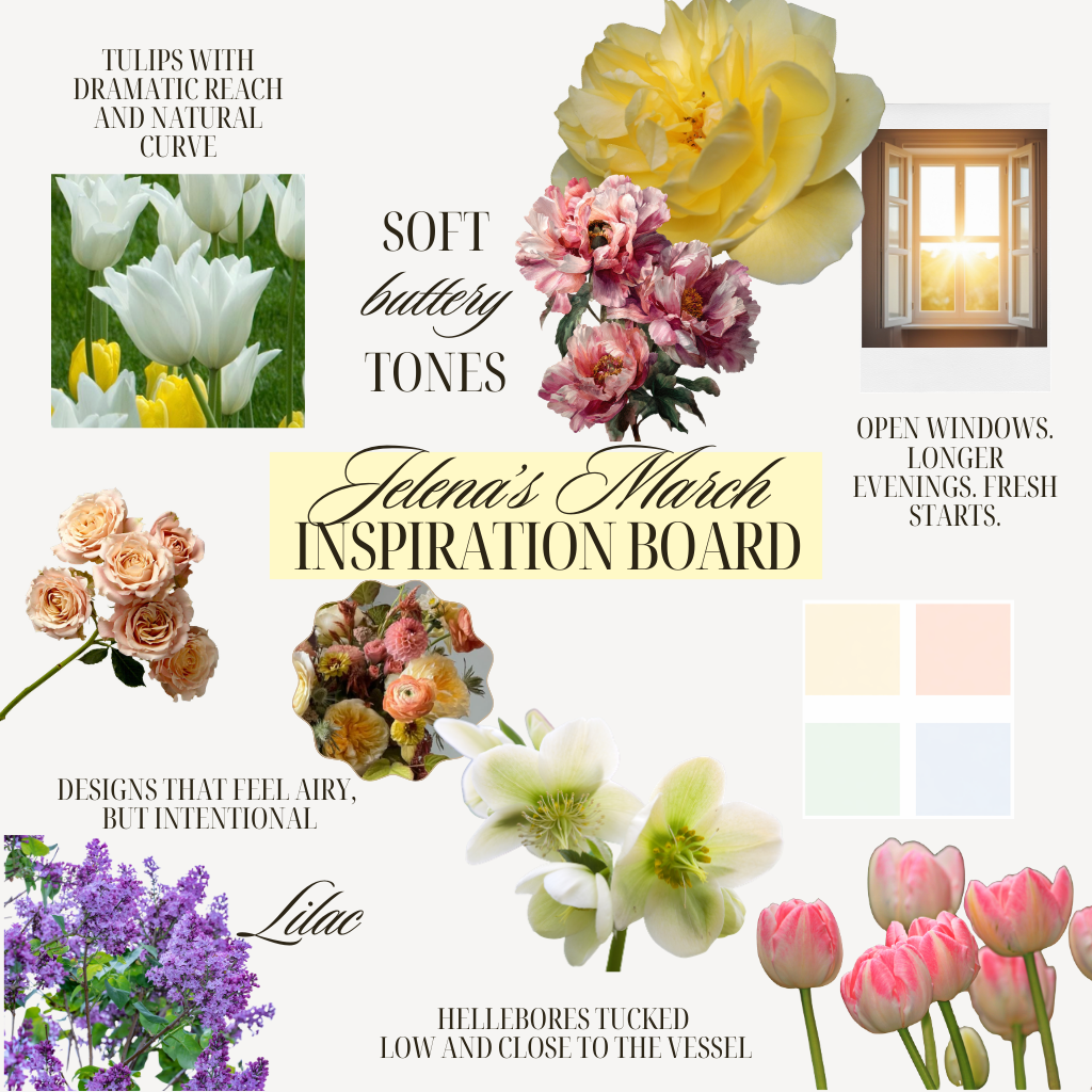 March Inspiration Board – Soft Buttery Spring Tones – Viola Floral