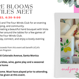 Promotional flyer for an event titled 'Where Blooms and Tiles Meet' on October 22, featuring text on the left and a styled floral and home decor photo on the right. The flyer includes event details, pricing, and registration information.